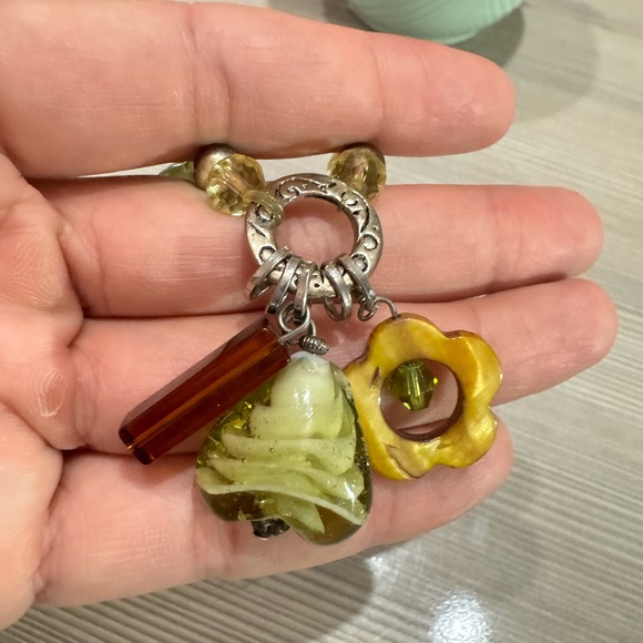 Glass Bead Bracelet with Heart and Flower Charms - Picture 3 of 4